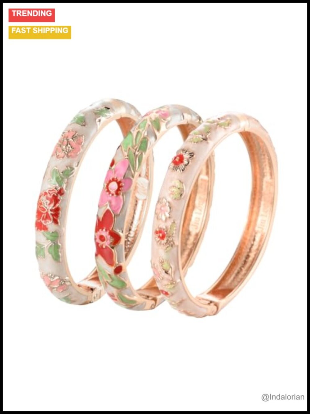 Gold Plated Enamel Hinged Cuff Bangle Set
